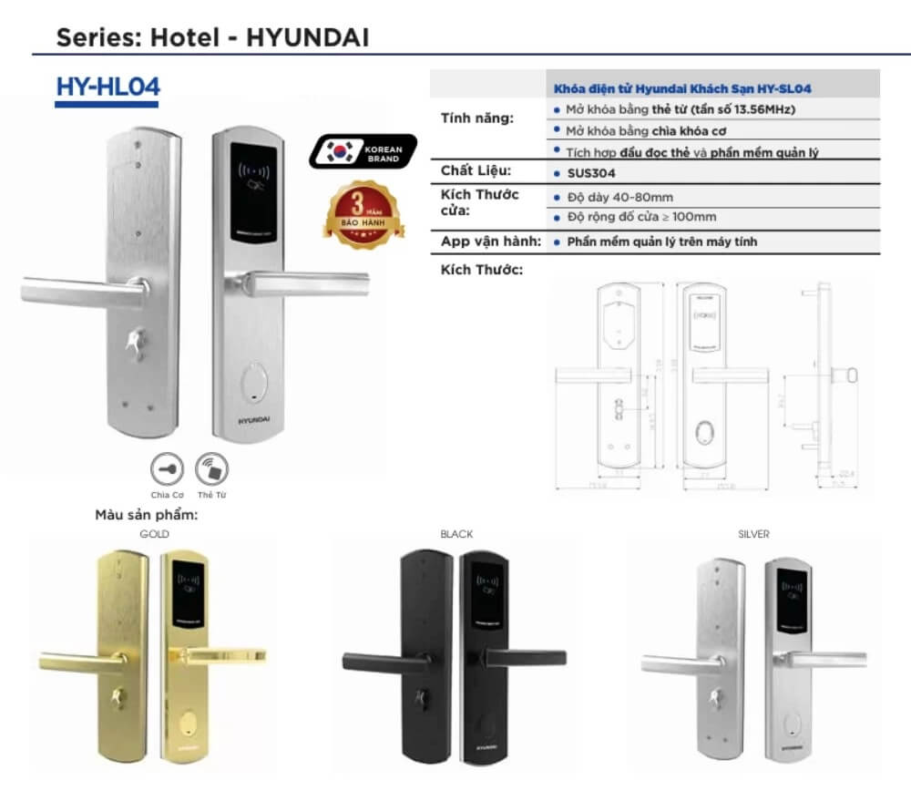 Thông số kỹ thuật khóa khách sạn Hyundai HY-SL04