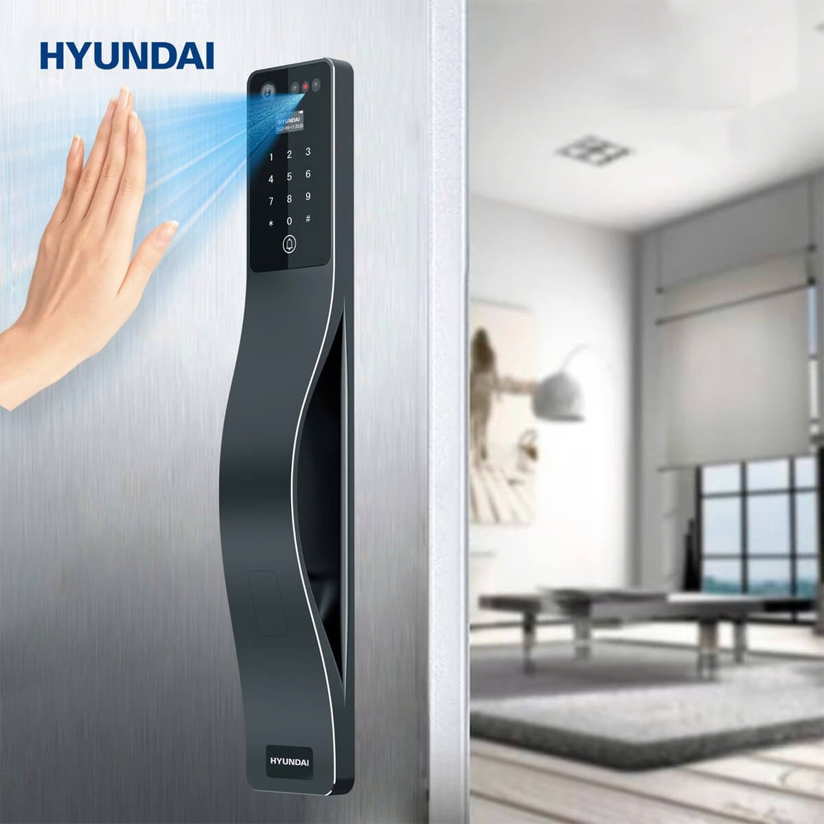 Khóa phòng ngủ vân tay Hyundai thiết kế sang trọng, hỗ trợ mở khóa không chạm, tăng tính tiện lợi và bảo mật tuyệt đối cho không gian sống