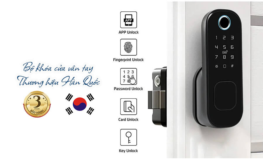 Bộ khóa cửa vân tay thương hiệu Hàn Quốc Hyundai Smart Lock