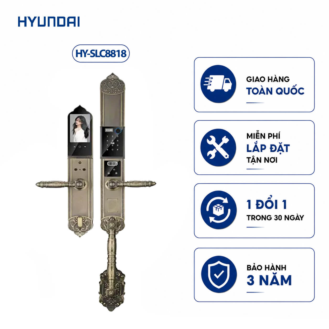 Khóa cửa vân tay tân cổ điển HYUNDAI HY-SLC8818 Bronze
