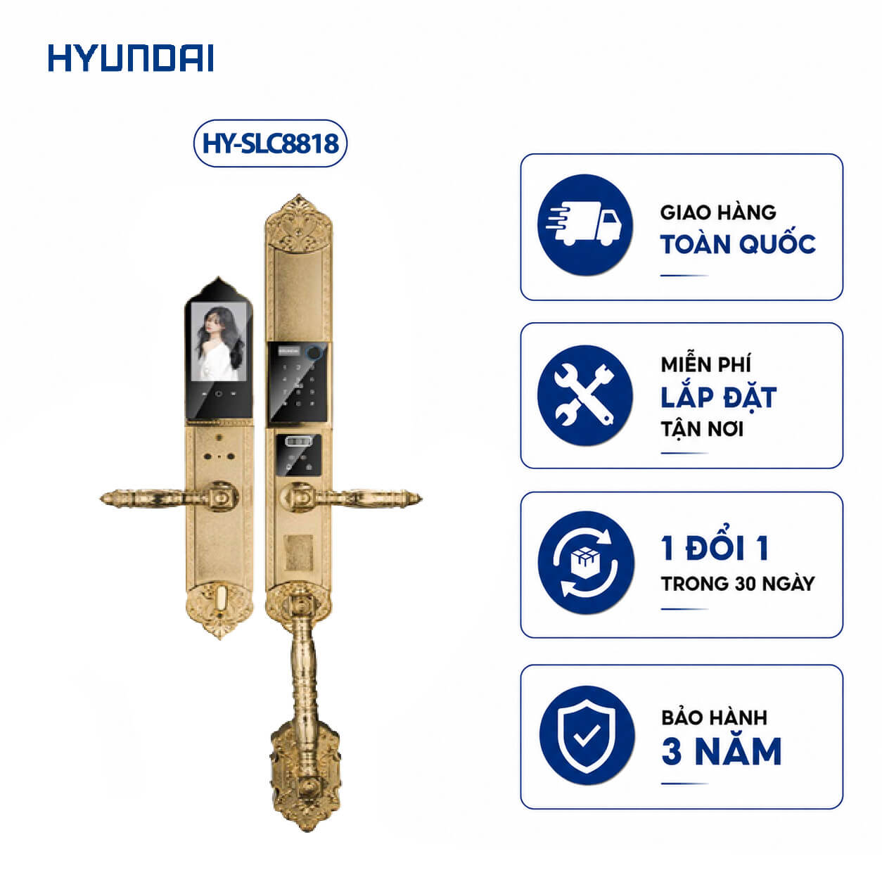 Khóa cửa vân tay tân cổ điển HYUNDAI HY-SLC8818 Gold