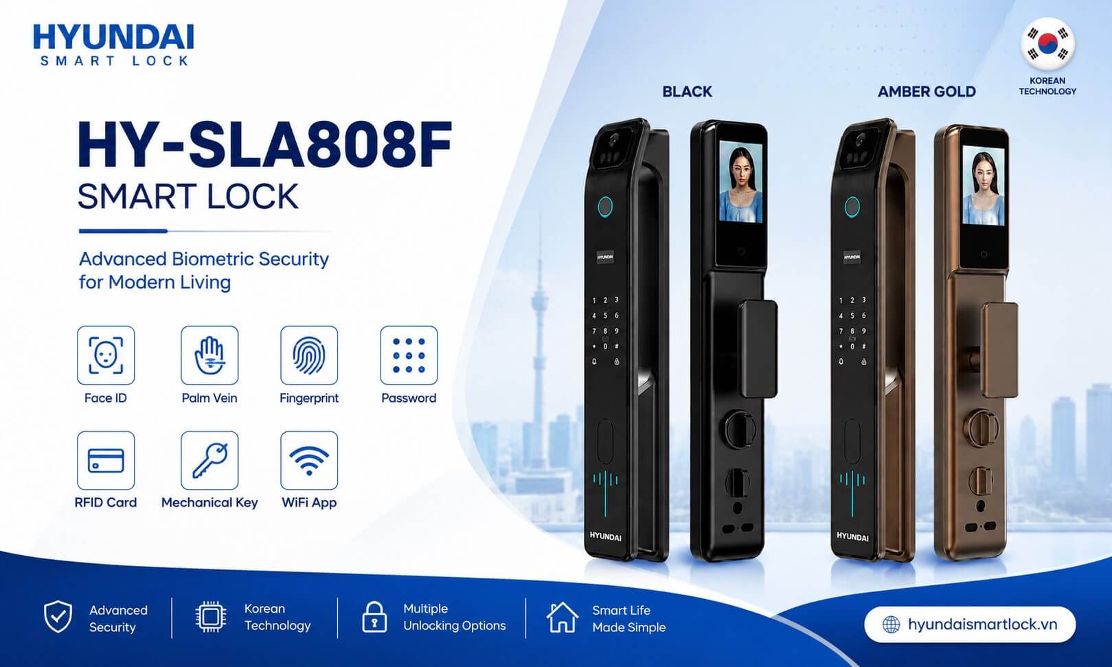 Hyundai HY-SLA808F Automatic Smart Lock for with Face Recognition