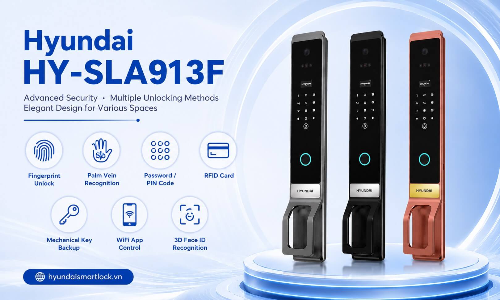 Hyundai HY-SLA913F Face ID Automatic Wooden Door Smart Lock