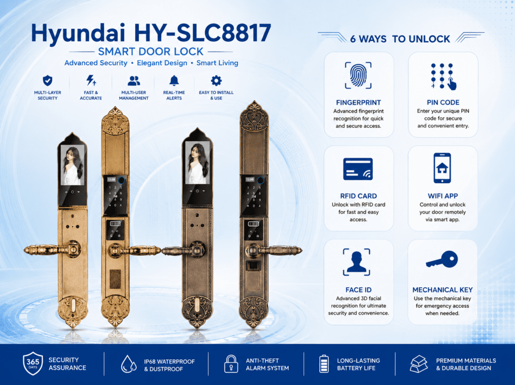 Hyundai HY-SLC8817 Fingerprint Smart Lock for Luxury Grand Entrance Doors