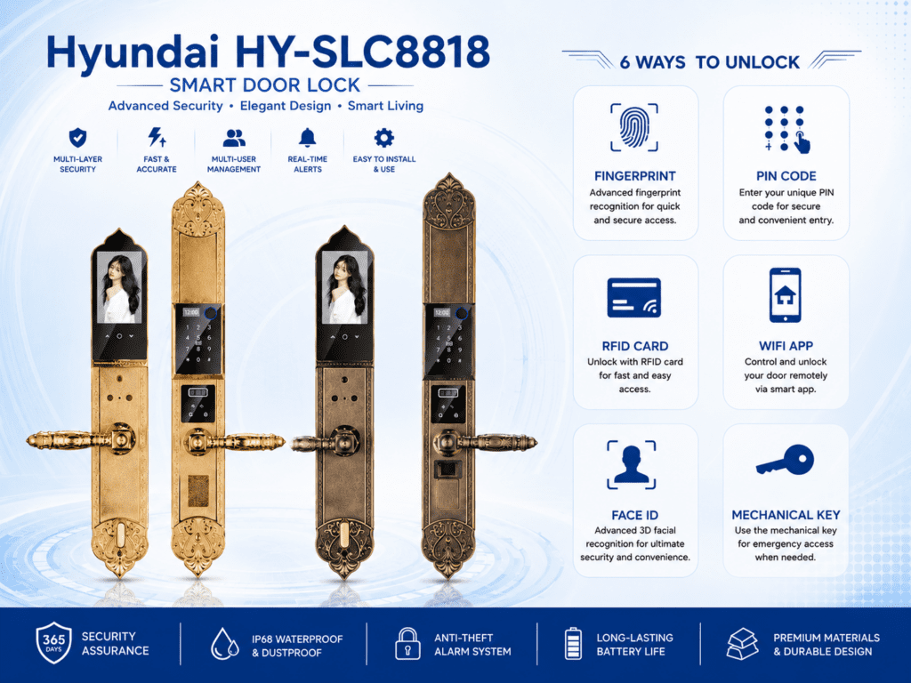 Hyundai HY-SLC8818 Gold Neo Classical Fingerprint Lock