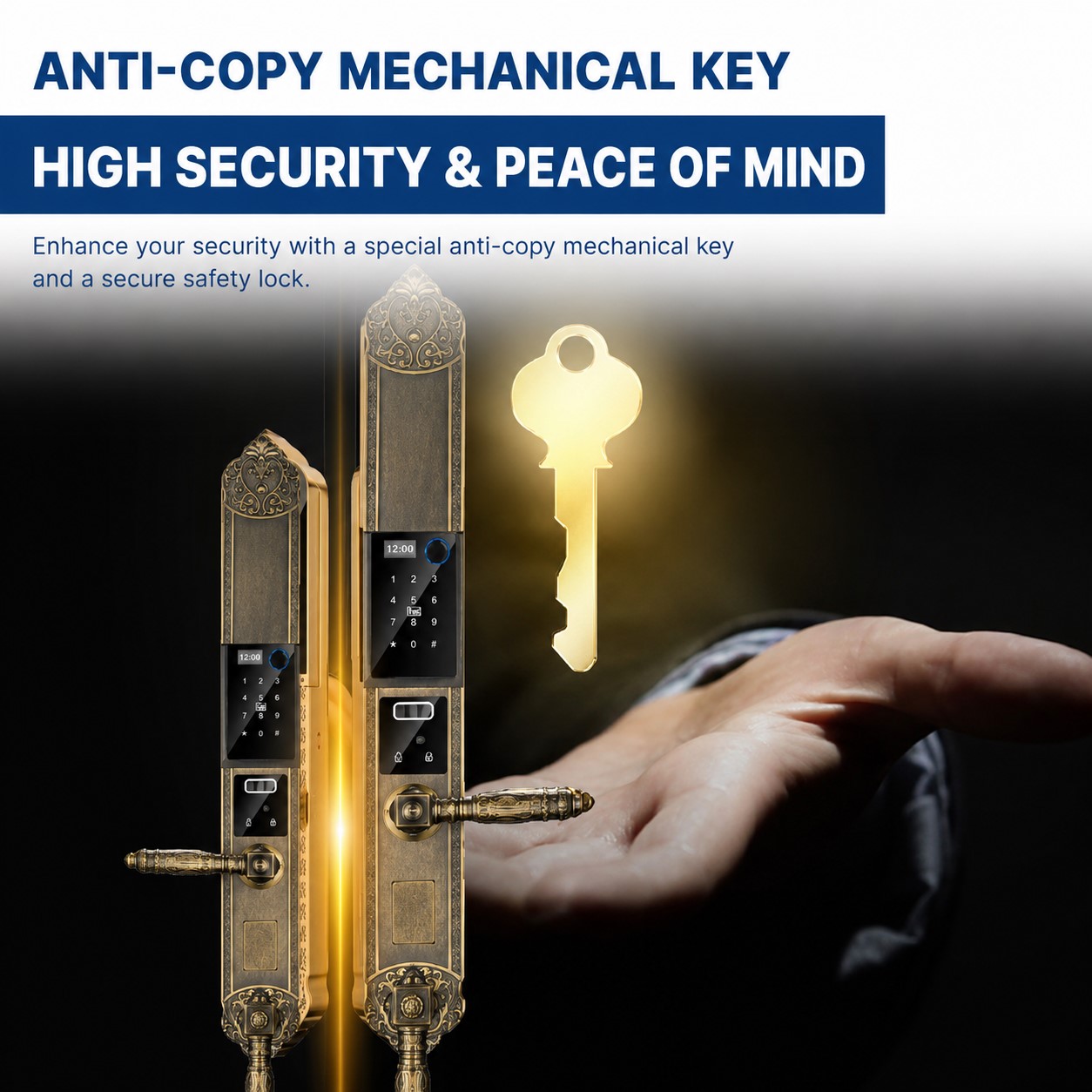 Hyundai HY-SLC8820 Fingerprint Smart Lock with Mechanical Key Unlocking