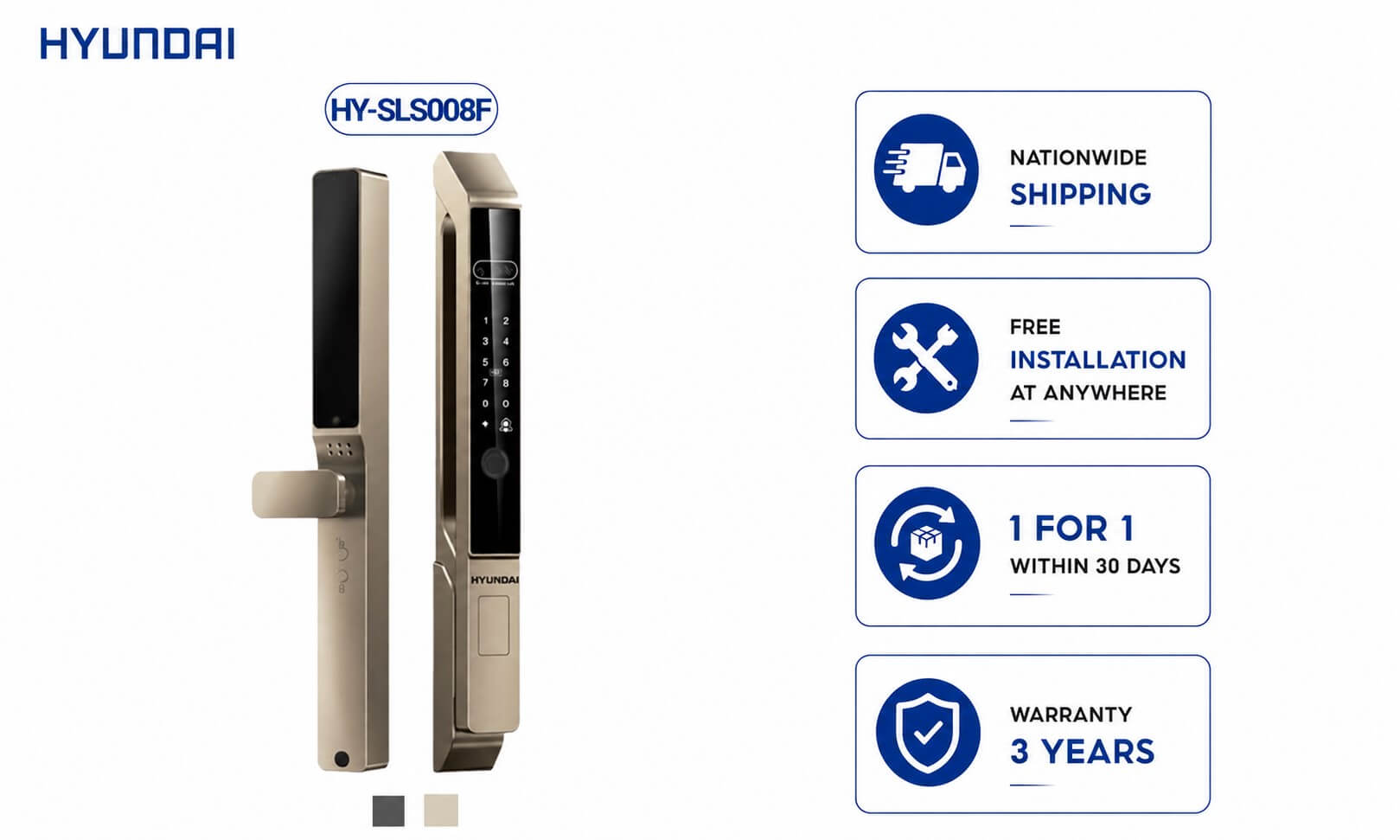 Hyundai HY-SLS008F Smart Door Lock with Gold Finish