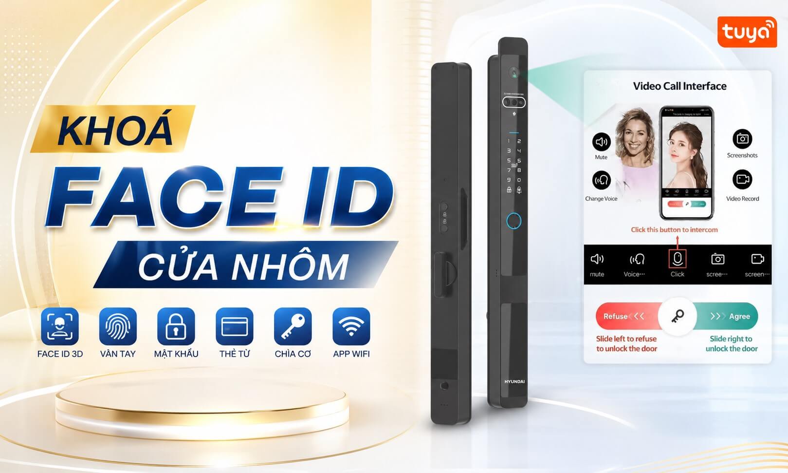 Khoá Face ID cửa nhôm chính hãng bền đẹp, kháng nước tốt