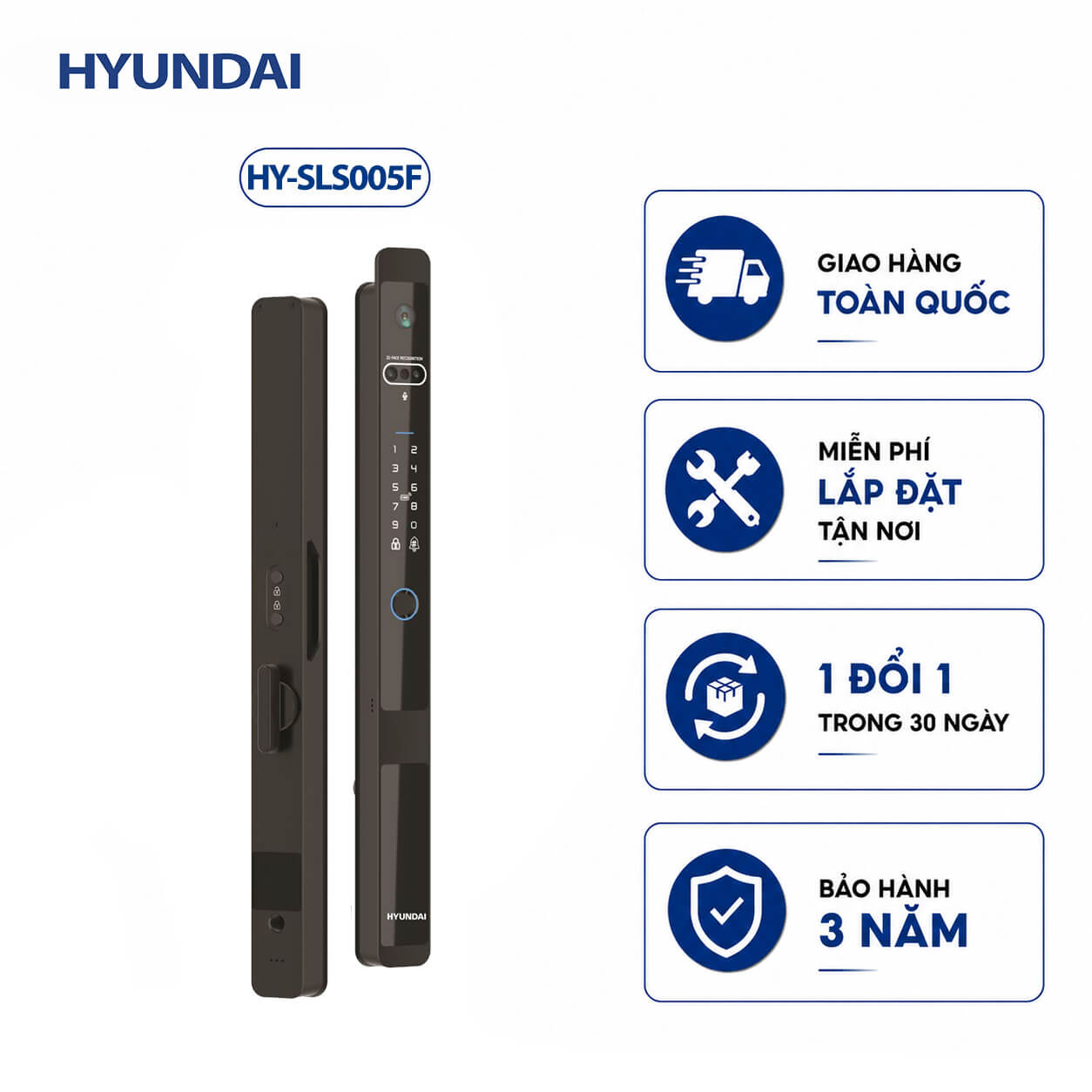 Khóa vân tay cửa nhôm tự động, chống nước Hyundai HY-SLS005F Black Face ID